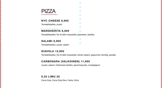 Pizzeria Pale’s Food & Drinks Menu Preview