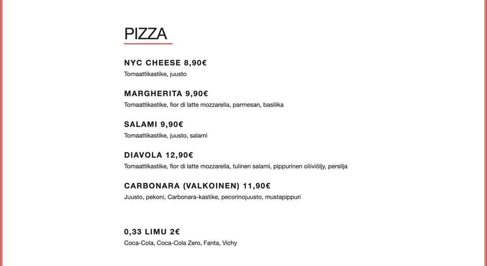 Food & Drinks Menu section on Pizzeria Pale’s section design