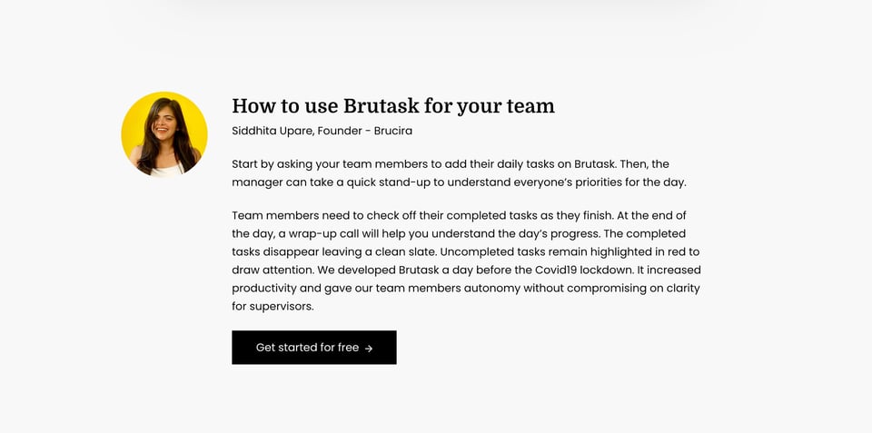 Team section on Brutask section design