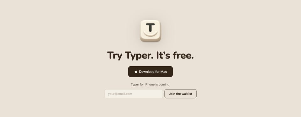 Waitlist or Beta Sign Up section on Typer section design