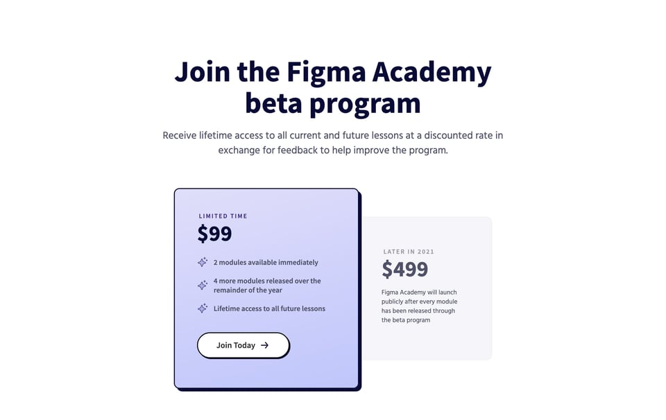 Pricing Table section on Figma Academy section design