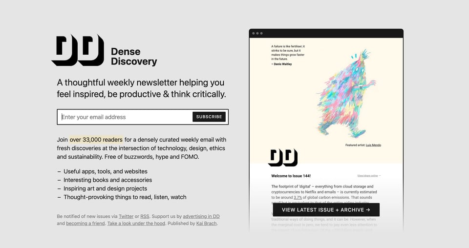 Newsletter section on Dense Discovery section design