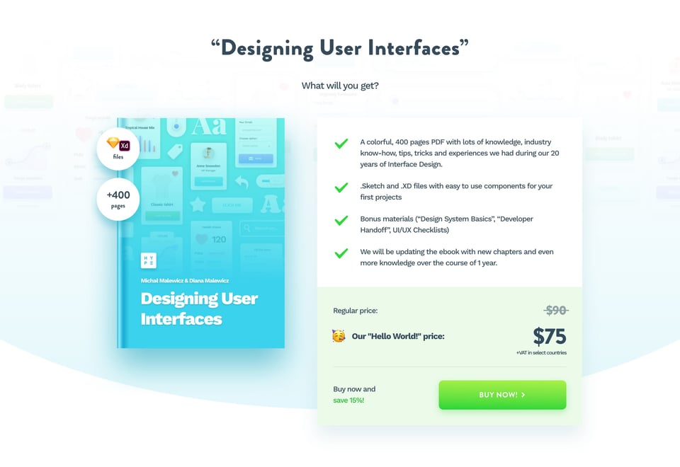 Pricing Table section on Designing User Interfaces section design