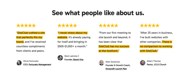 SiteClub Testimonials Preview