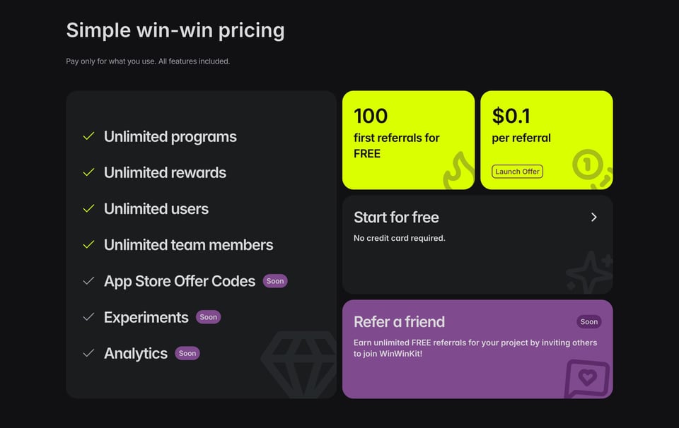 Pricing Table section on WinWinKit section design
