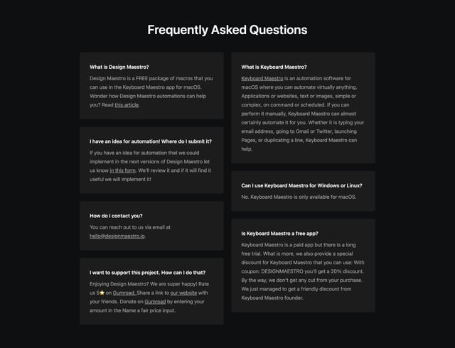 Design Maestro FAQ Grid Preview