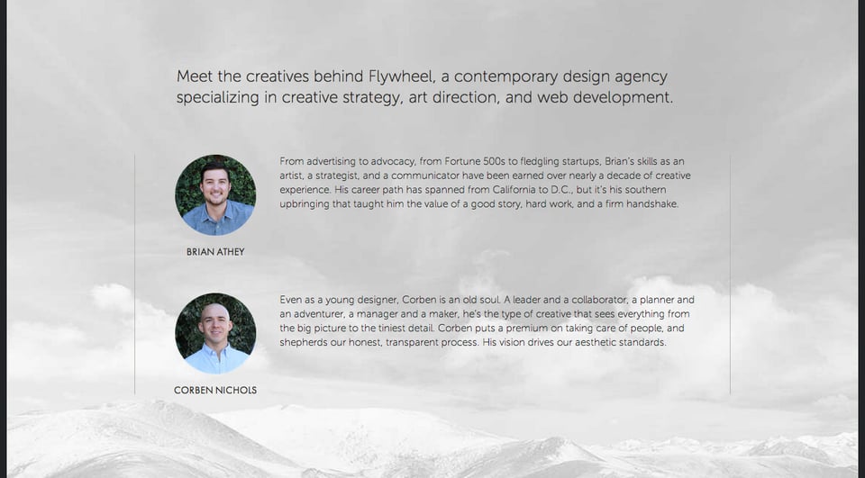 Team section on Flywheel Co. section design