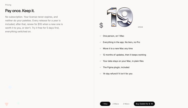 Pricing Table section