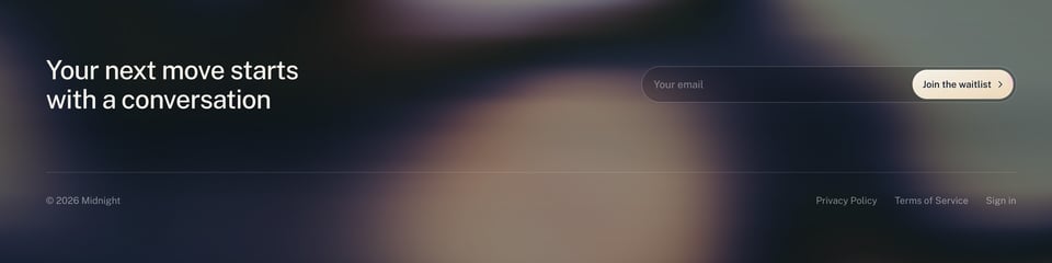 Waitlist or Beta Sign Up section on Midnight section design