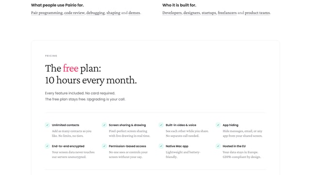 Pairio Pricing Table Preview