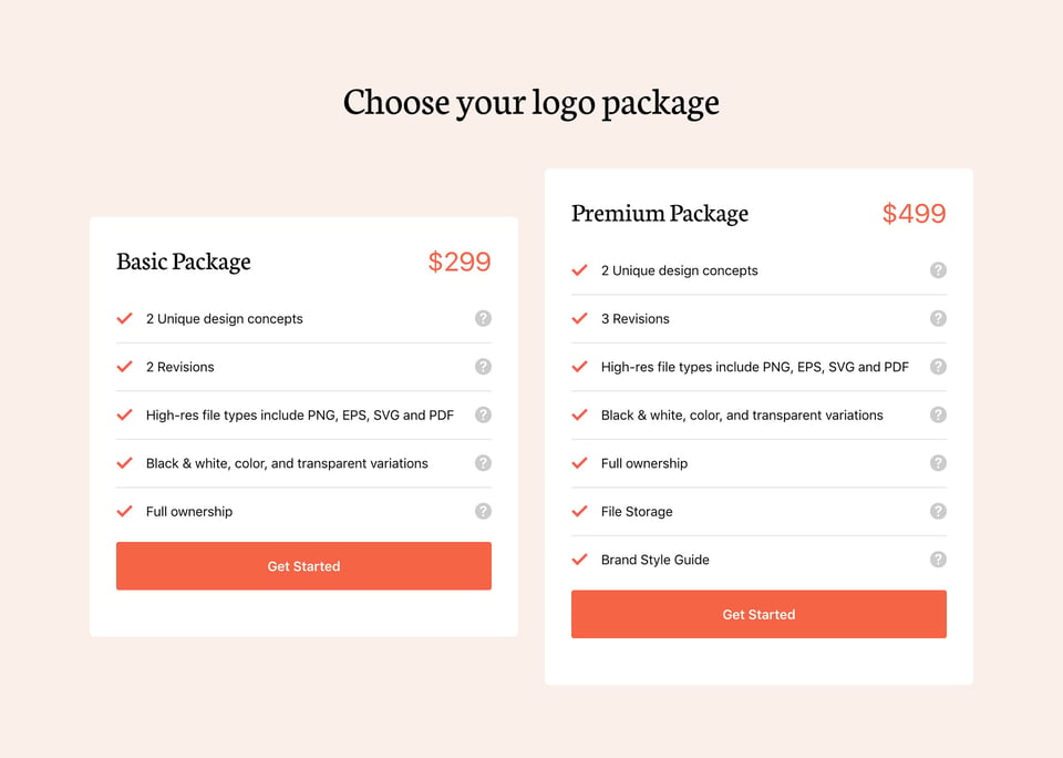 Pricing Table section on Logoswift section design