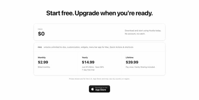 Pricing Table section