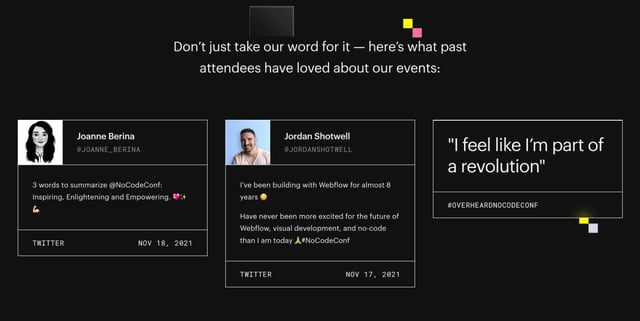 Webflow Conf 2022 Testimonial Tweets Preview