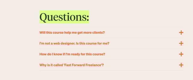 Fast Forward Freelance FAQ Accordion Preview