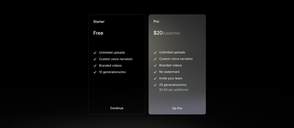 Pricing Table section on Mainframe section design