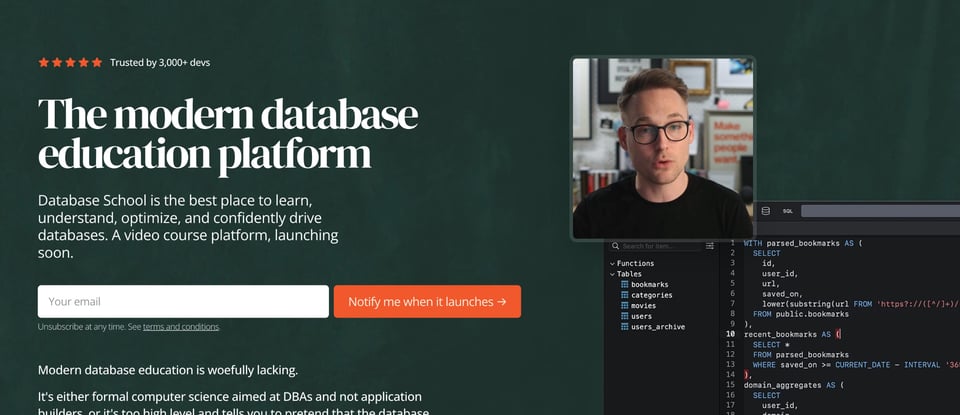 Lead Capture Hero section on Database School section design