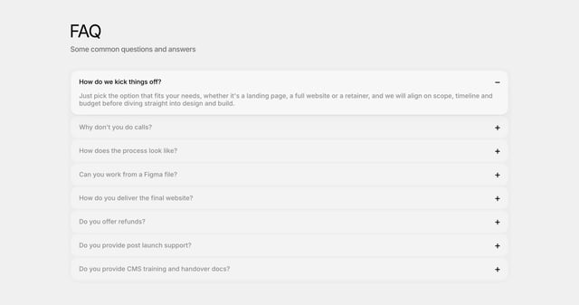 Eleveight Studio FAQ Accordion Section