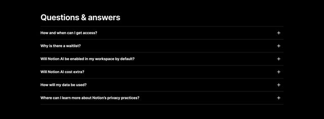 Notion AI FAQ Accordion Preview