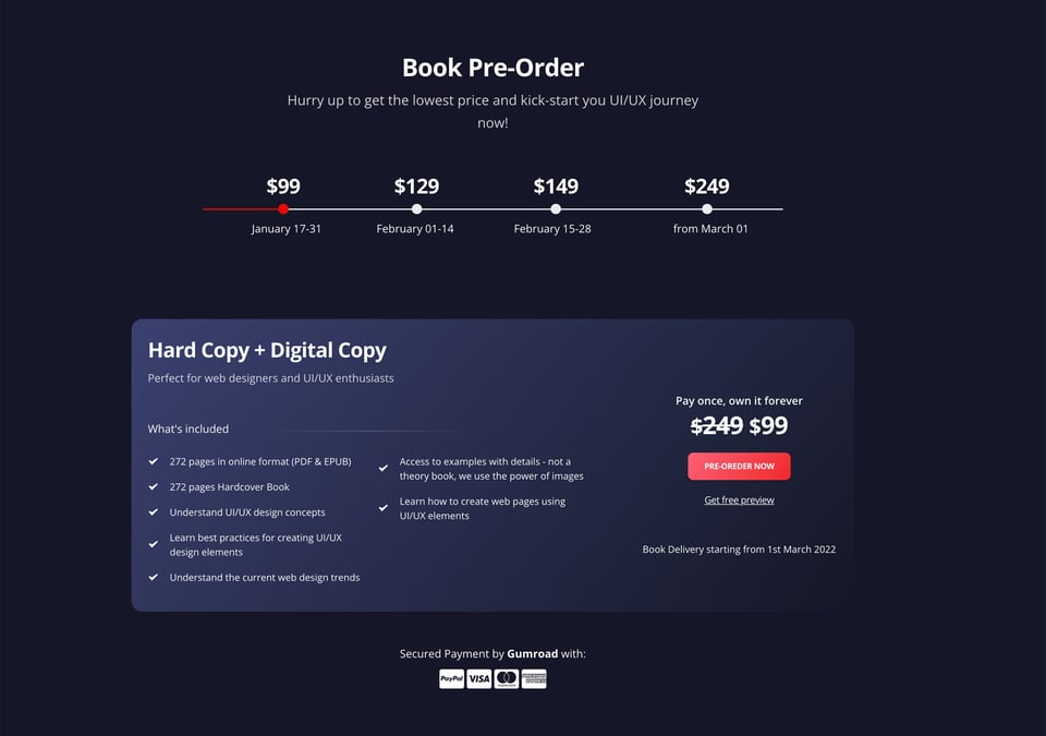 Pricing Table section on Fundamentals of Creating a Great UI/UX section design