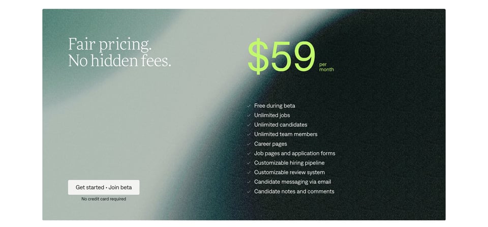 Pricing Table section on Wittl section design