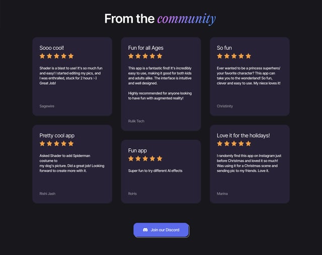 Shader Testimonials Preview