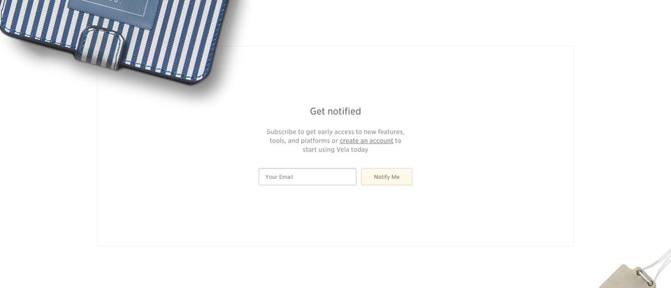 Waitlist or Beta Sign Up section on Vela section design