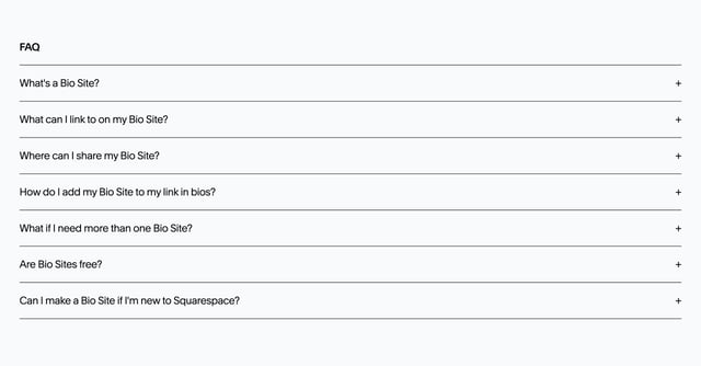 Bio Sites FAQ Accordion Preview