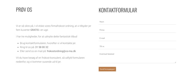 Co-Ma Catering Contact Form Preview