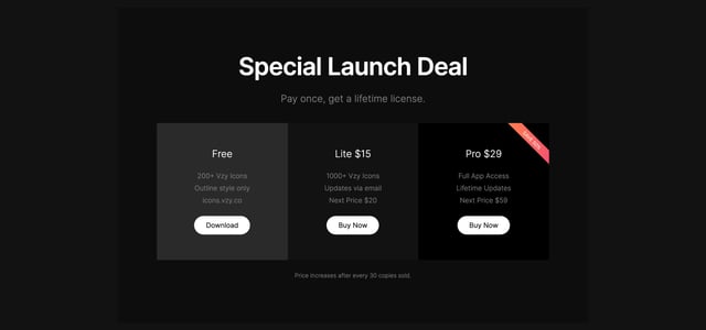Vzy Icons Pricing Table Preview
