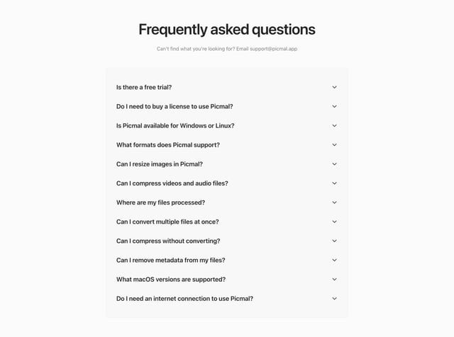 Picmal FAQ Accordion Preview