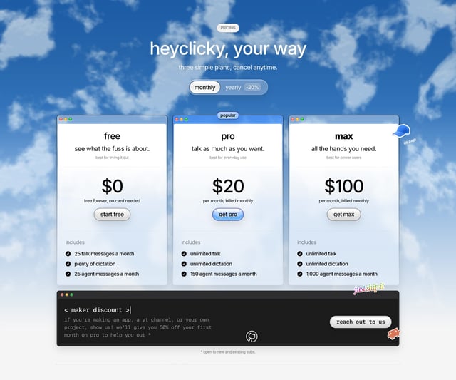 heyclicky Pricing Table Preview
