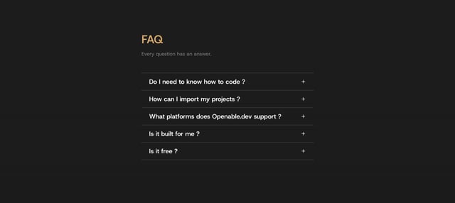 Openable FAQ Accordion Section