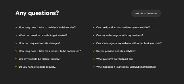 SiteClub FAQ Accordion Preview