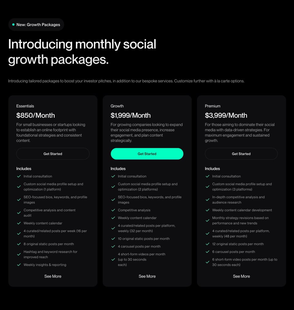 Pricing Table section on nvgt section design