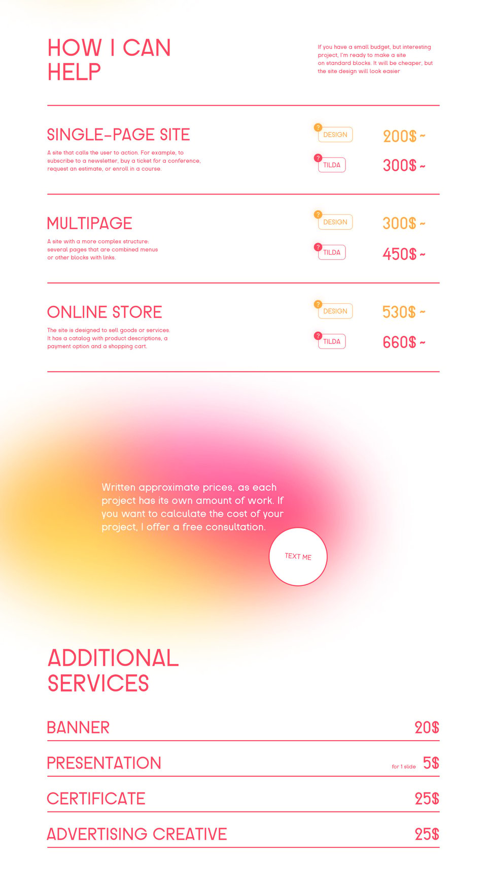 Pricing Table section on Kristina Kovzik section design