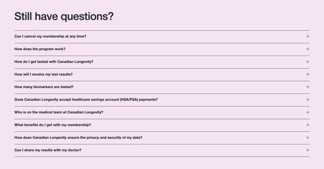 Canadian Longevity FAQ Accordion Preview