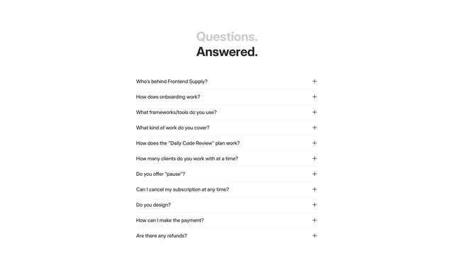 Frontend Supply™ FAQ Accordion Preview