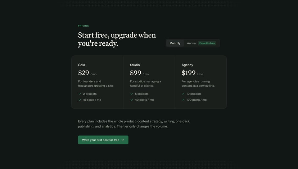Pricing Table section on Canopy section design