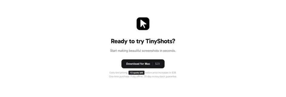 Call-To-Action Footer section on TinyShots section design