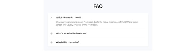 iPhone Creator Course FAQ Accordion Preview