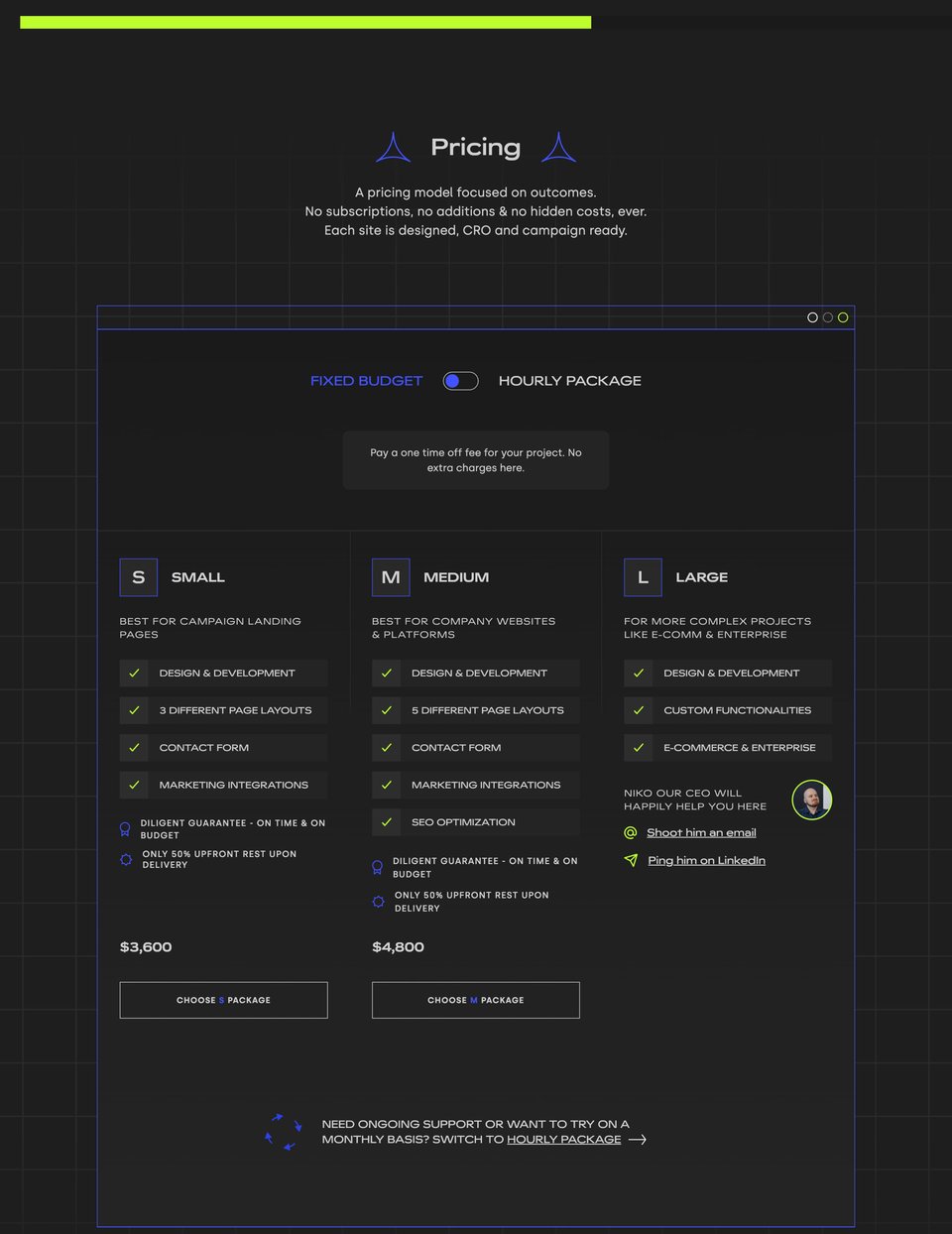 Pricing Slider section on Diligent flow section design