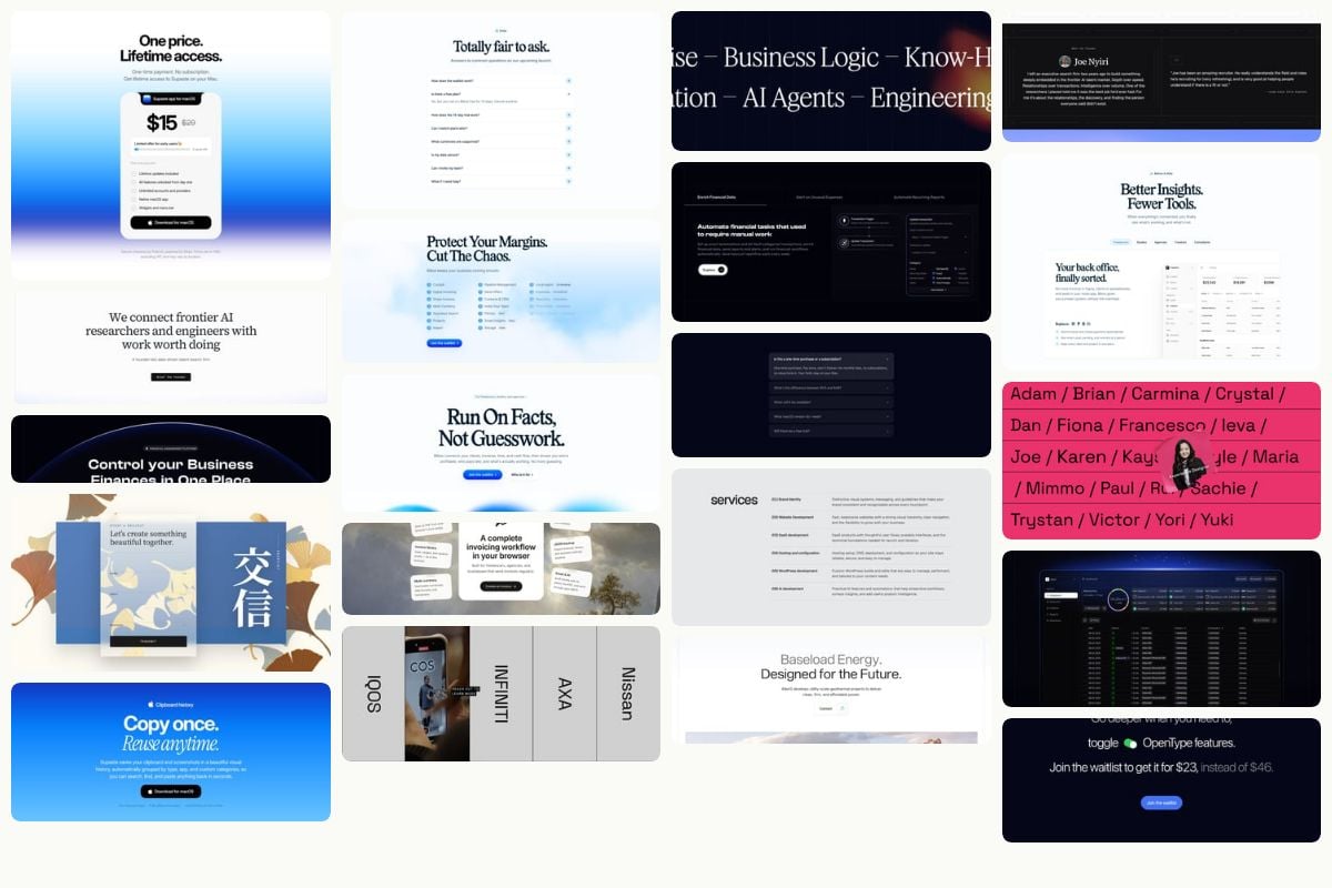 Recent one-page section examples on One Page Love