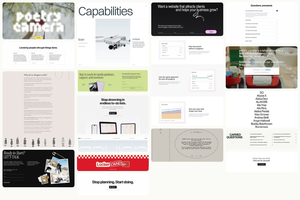 Recent one-page section examples on One Page Love