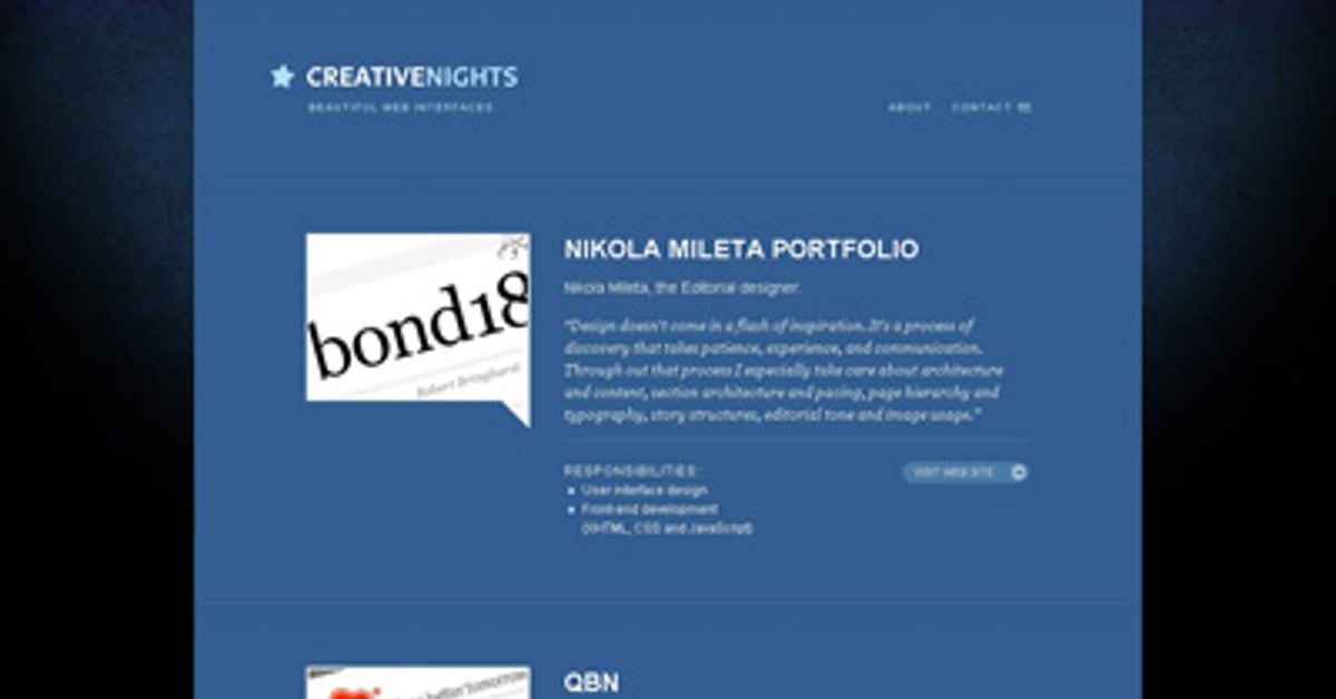 Creative Nights — One Page Website Award