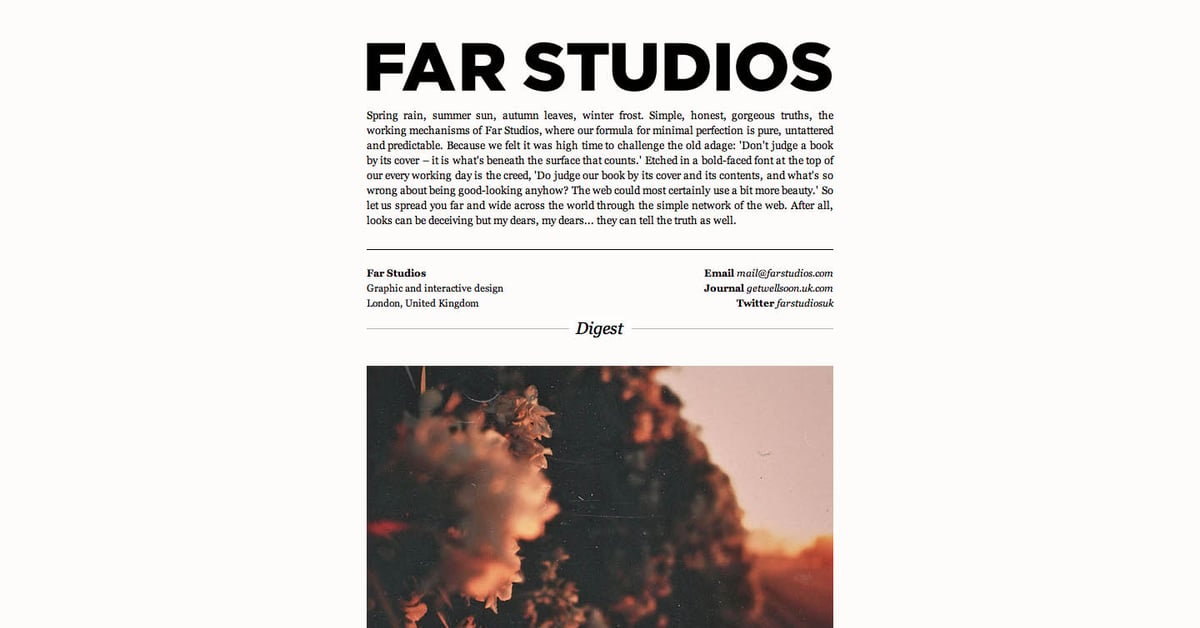 Far Studios — One Page Website Award