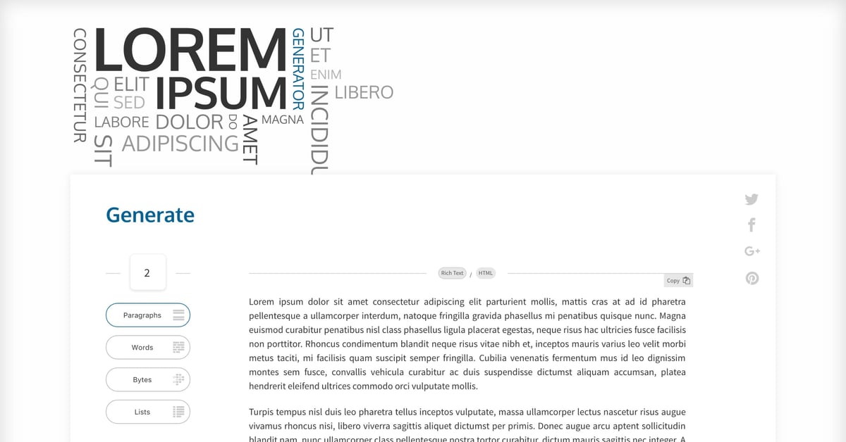 Lorem Ipsum Generator — One Page Website Award