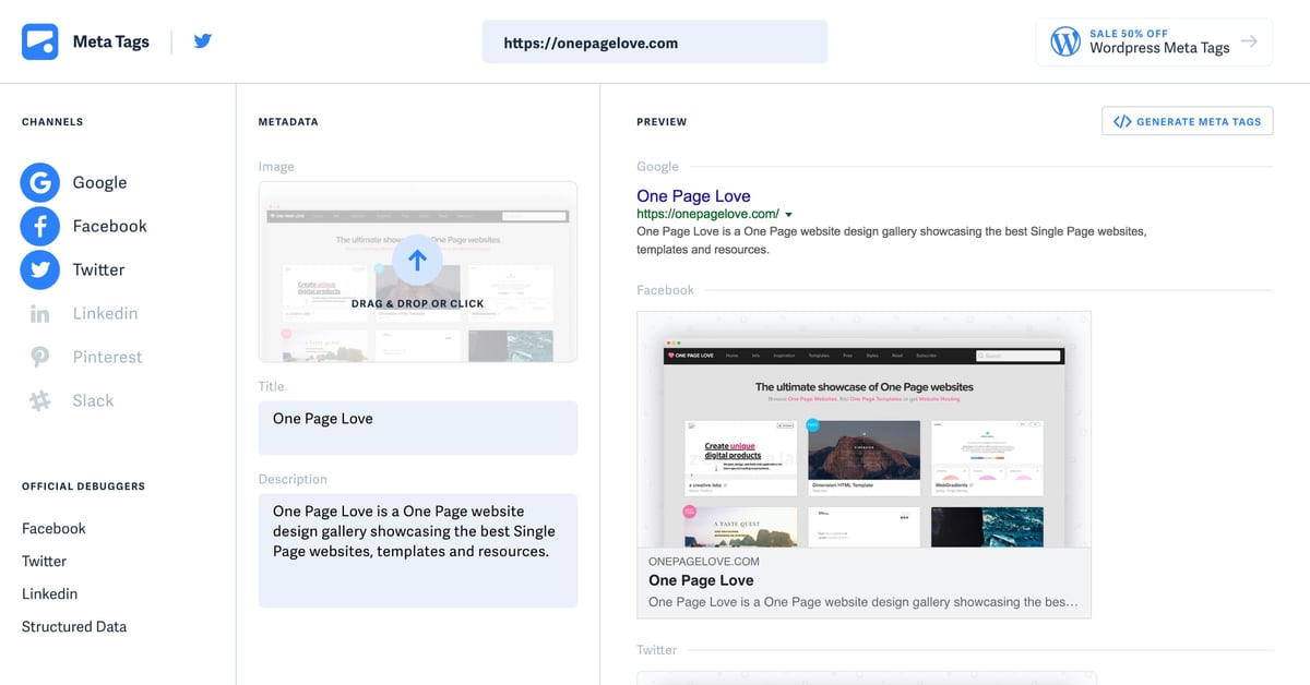 One Tag Website Meta Tags — One Page Website Award