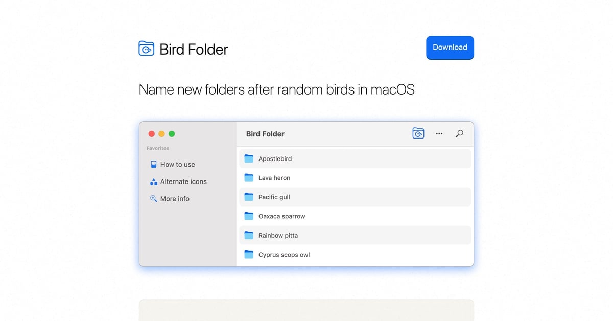 Bird Folder — One Page Website Award