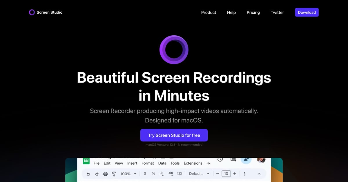Screen Studio — One Page Website Award