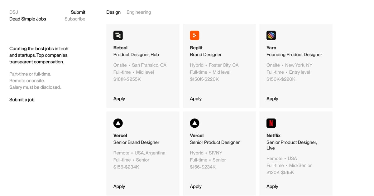 Dead Simple Jobs — One Page Website Award